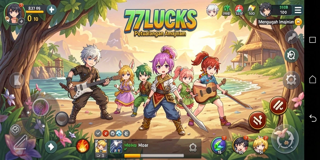 Screenshot gameplay 77LUCKS yang menampilkan aksi seru karakter anime.