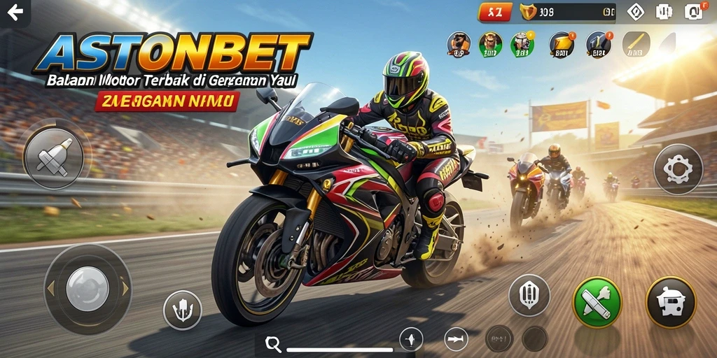 Tampilan gameplay balapan motor yang cepat dan seru di ASTONBET.
