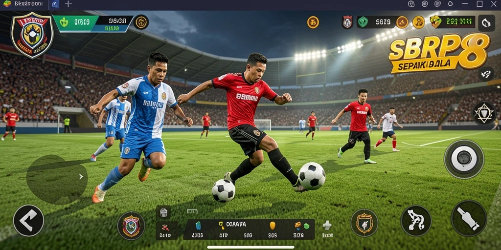 Tampilan gameplay sepak bola yang menarik dan dinamis.