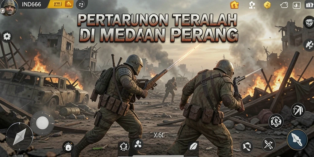 Screenshot gameplay menampilkan aksi intens di medan perang Battle Royale.