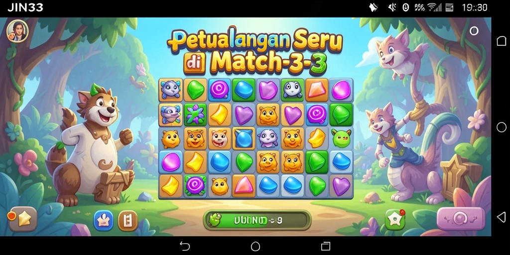 Screenshot JIN33 menampilkan gameplay seru Match-3 yang penuh warna.