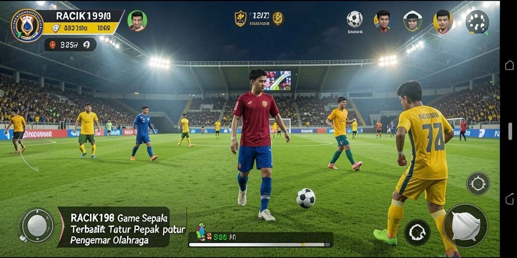 Tampilan gameplay RACIK198 dengan aksi sepak bola yang mendebarkan.