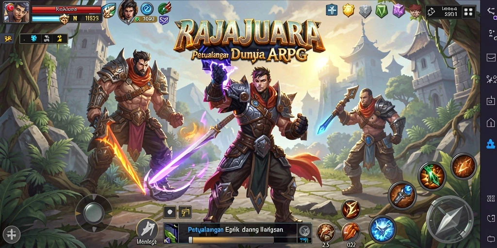 Screenshot gameplay RAJAJUARA menampilkan aksi pertempuran yang seru di dunia fantasi.